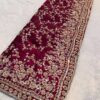 Ultra Luxury Maroon Fandy Satin Silk Saree with Gold Beads, Cutdana, Sequins Embroidery Work (SC38116)