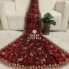 Maroon Ultra Luxury Fandy Satin Silk Saree with Gold Beads, Cutdana, Sequins Embroidery Work (SC22113)