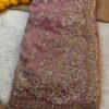 Ultra Luxury Blush Pink Fandy Satin Silk Saree with Gold Beads, Cutdana, Sequins Embroidery Work (SC38121)