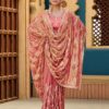 Ultra Luxury Peach Orange Fandy Satin Silk Saree with Gold Beads, Cutdana, Sequins Embroidery Work (SC20113)