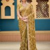 Ultra Luxury Olive Green Fandy Satin Silk Saree with Gold Beads, Cutdana, Sequins Embroidery Work (SC20114)
