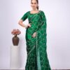 Ultra Luxury Green Fandy Satin Silk Saree with Sequins Embroidery Work (SC28114)