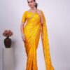 Ultra Luxury Yellow Fandy Satin Silk Saree with Sequins Embroidery Work (SC28112)