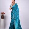Ultra Luxury Teal Blue Fandy Satin Silk Saree with Sequins Embroidery Work (SC28111)