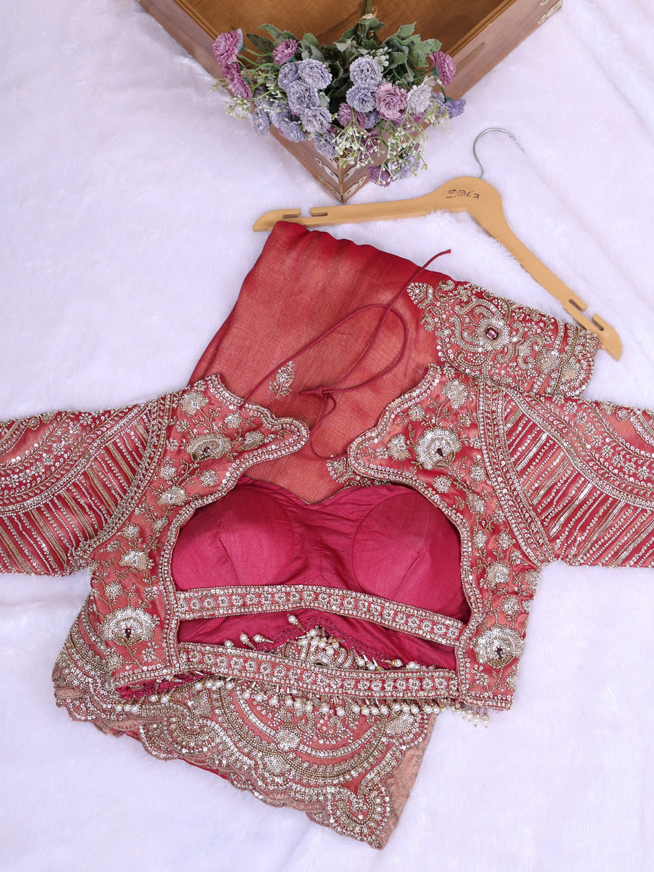 Ultra Luxury Silk Saree with Pearl, Zari, Sequins, Cutdana, Beads, Diamond Embroidery Work Saree with Readymade Blouse (SC42111) - Image 10