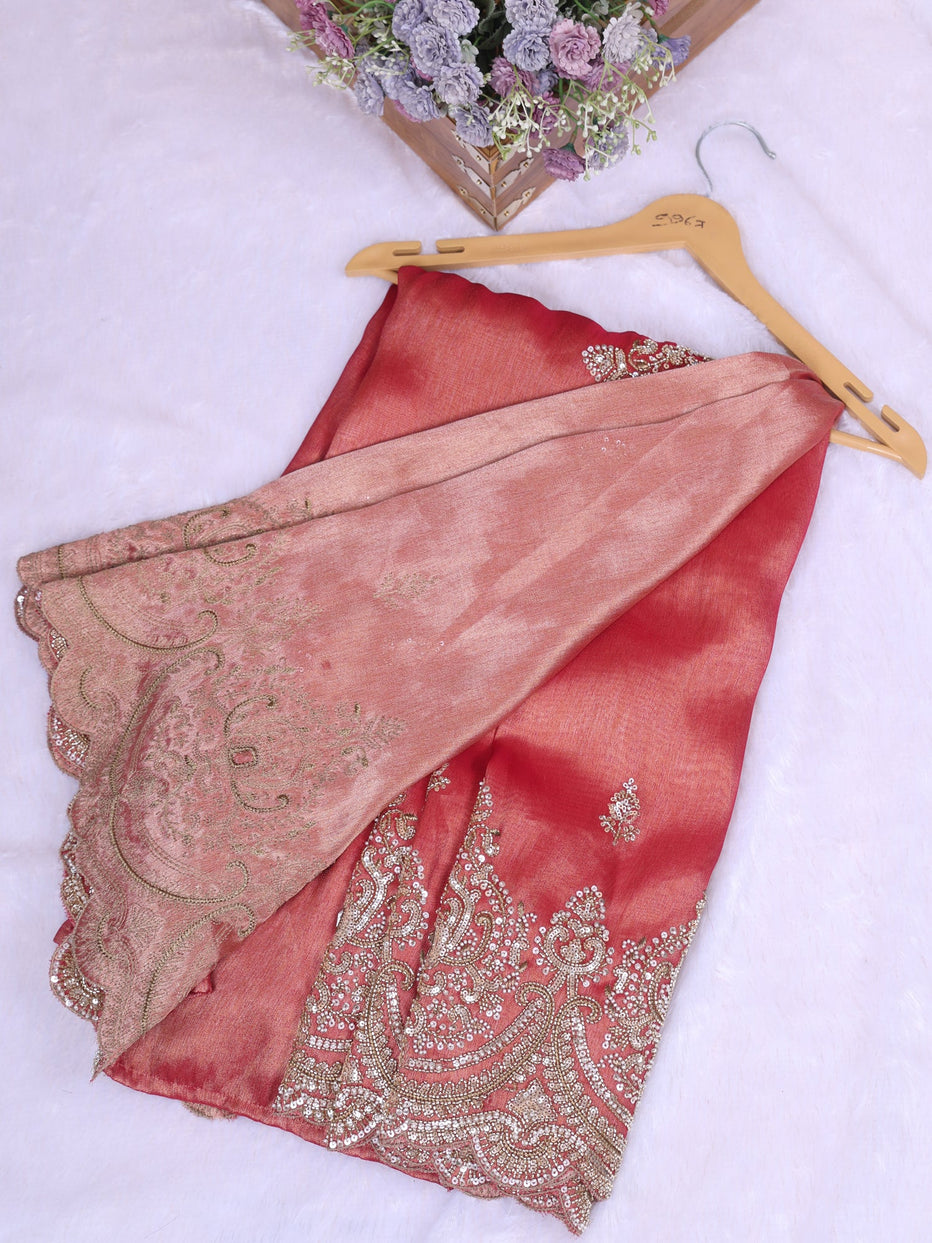 Ultra Luxury Silk Saree with Pearl, Zari, Sequins, Cutdana, Beads, Diamond Embroidery Work Saree with Readymade Blouse (SC42111) - Image 12