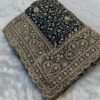 Ultra Luxury Dark Blue Soft Georgette Saree with Diamond Stone Work and Flowery Gold Zari Embroidery Work (SC34112)