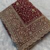 Ultra Luxury Magenta Wine Soft Georgette Saree with Diamond Stone Work and Flowery Gold Zari Embroidery Work (SC34113)