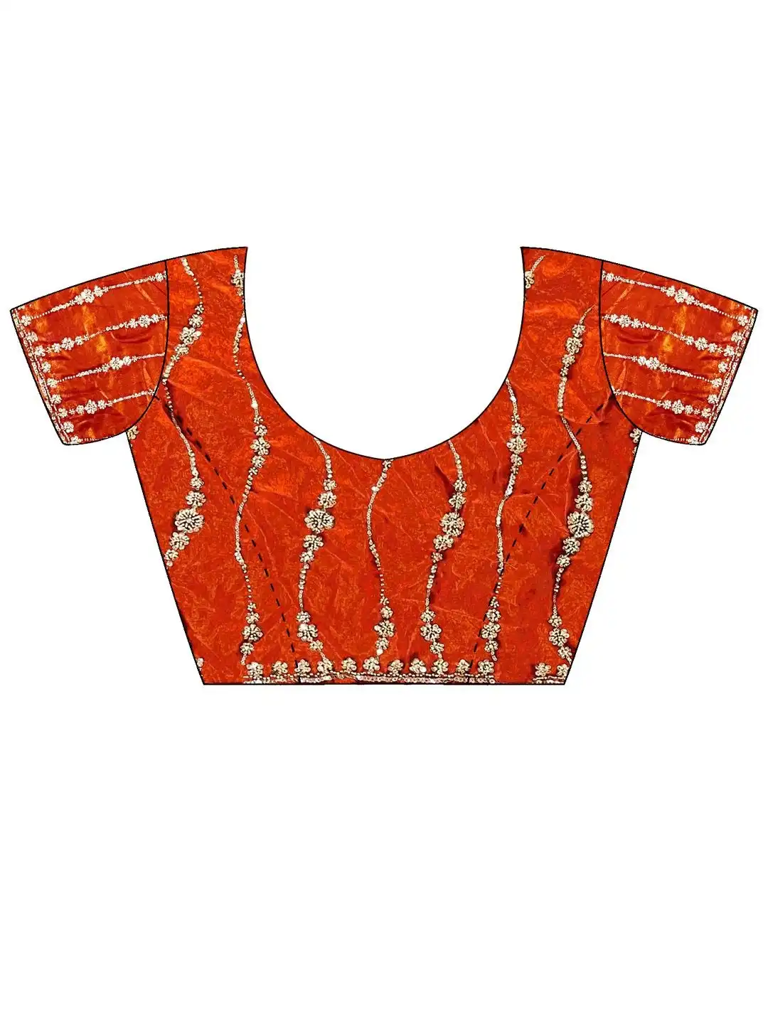 Rust Orange Premium Fandy Satin Silk Saree with Gold Beads, Cutdana, Sequins Embroidery Work (SC35120) - Image 7