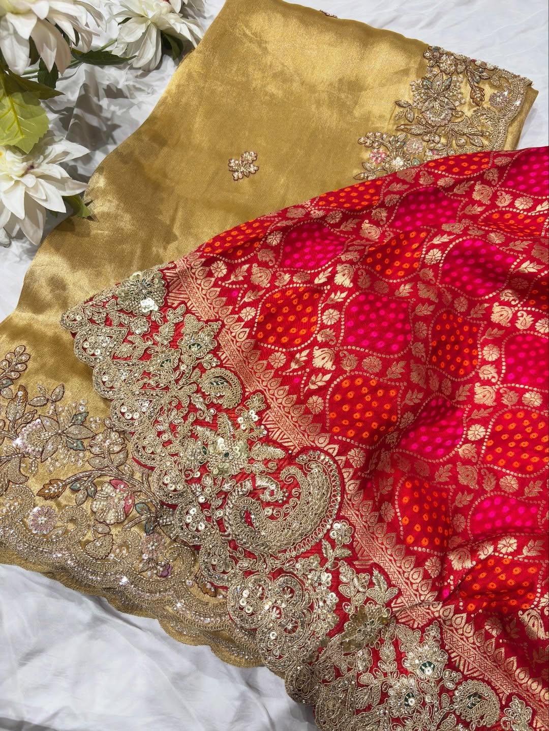 Royal Golden Designer Saree with Paisley Embroidery Pearl, Dori, Thread, Sequins and Cutdana Beads Work With Dupatta & Readymade Blouse - Image 14