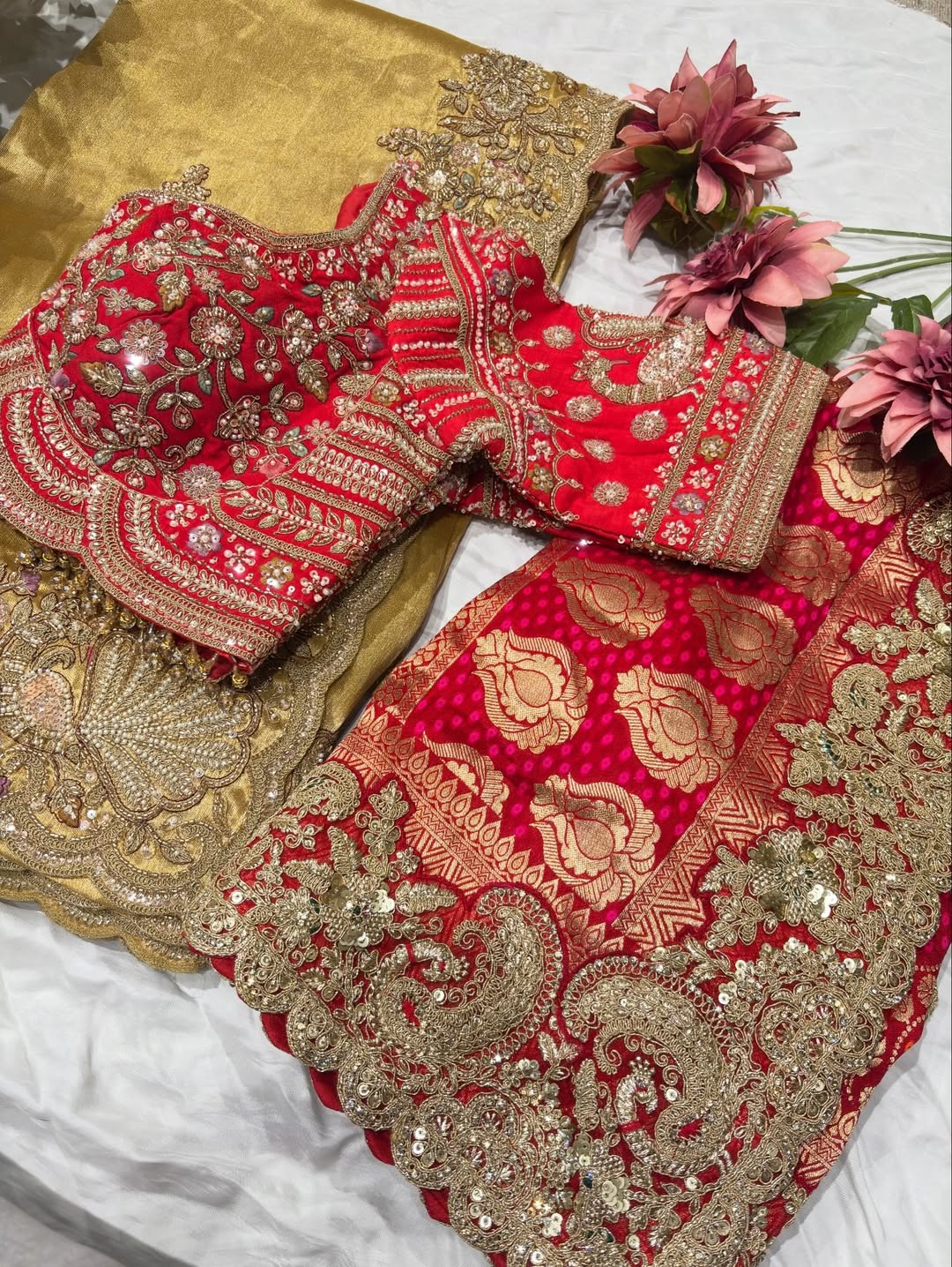 Royal Golden Designer Saree with Paisley Embroidery Pearl, Dori, Thread, Sequins and Cutdana Beads Work With Dupatta & Readymade Blouse - Image 10
