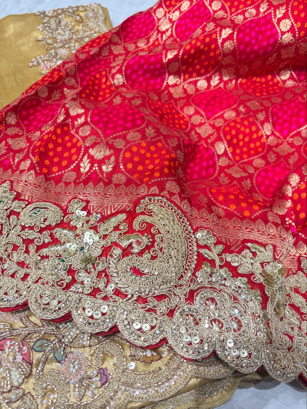 Royal Golden Designer Saree with Paisley Embroidery Pearl, Dori, Thread, Sequins and Cutdana Beads Work With Dupatta & Readymade Blouse - Image 16