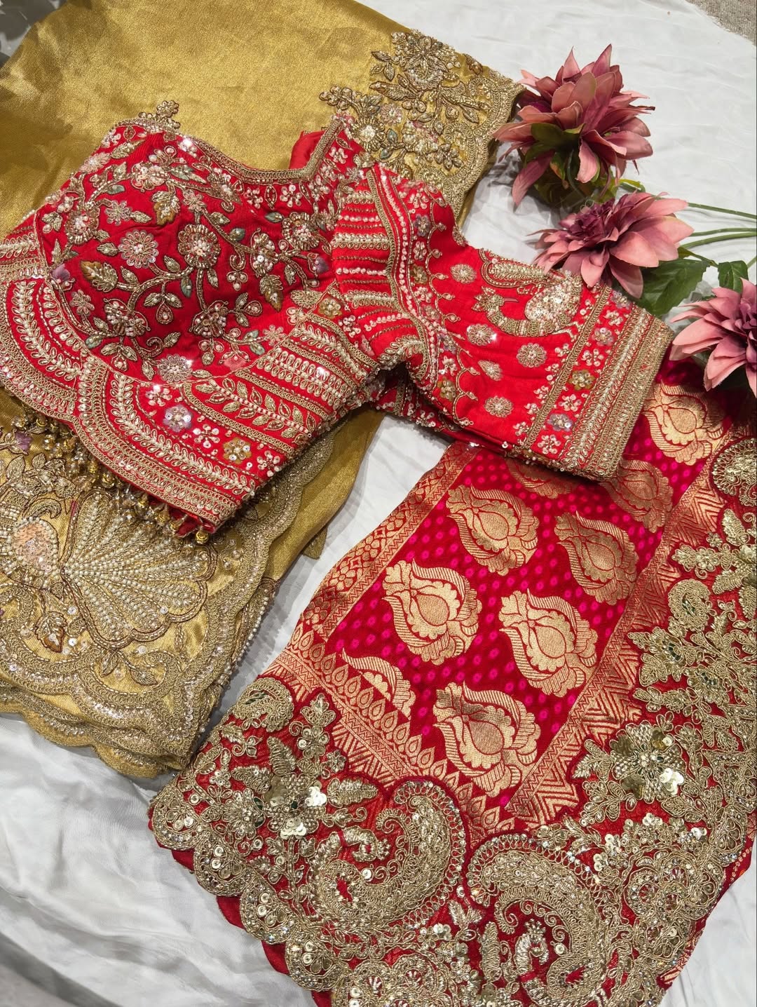 Royal Golden Designer Saree with Paisley Embroidery Pearl, Dori, Thread, Sequins and Cutdana Beads Work With Dupatta & Readymade Blouse - Image 12