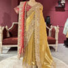 Royal Golden Designer Saree with Paisley Embroidery Pearl, Dori, Thread, Sequins and Cutdana Beads Work With Dupatta & Readymade Blouse