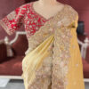 Royal Golden Designer Saree with Paisley Embroidery Pearl, Dori, Thread, Sequins and Cutdana Beads Work With Readymade Blouse (SC95112)