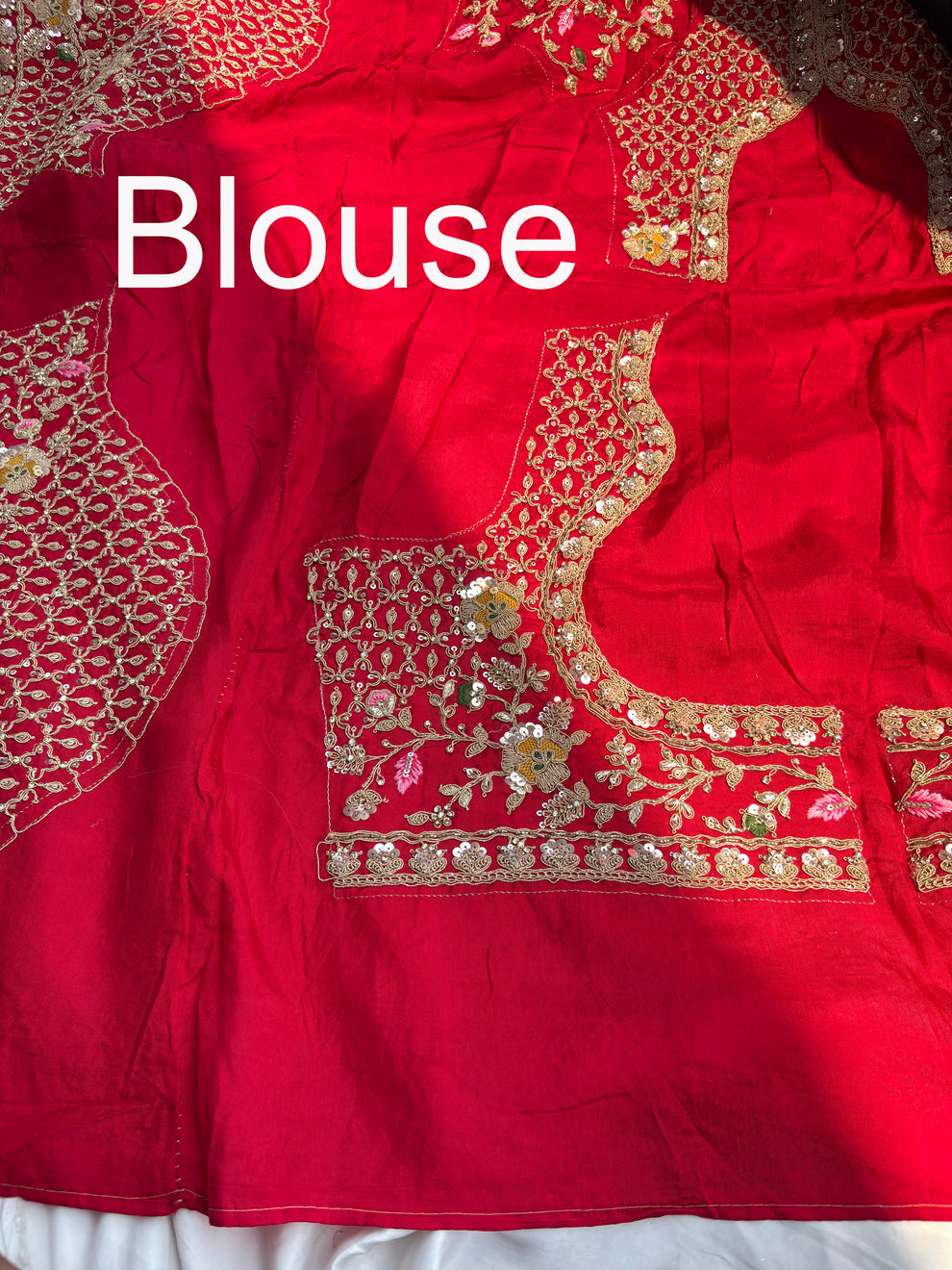 Royale Red Designer Saree with Gold Detailing and Motifs with Gota patti Multi thread, Pearl, Dori, Sequins and Cutdana Beads Work (SC95222) - Image 5