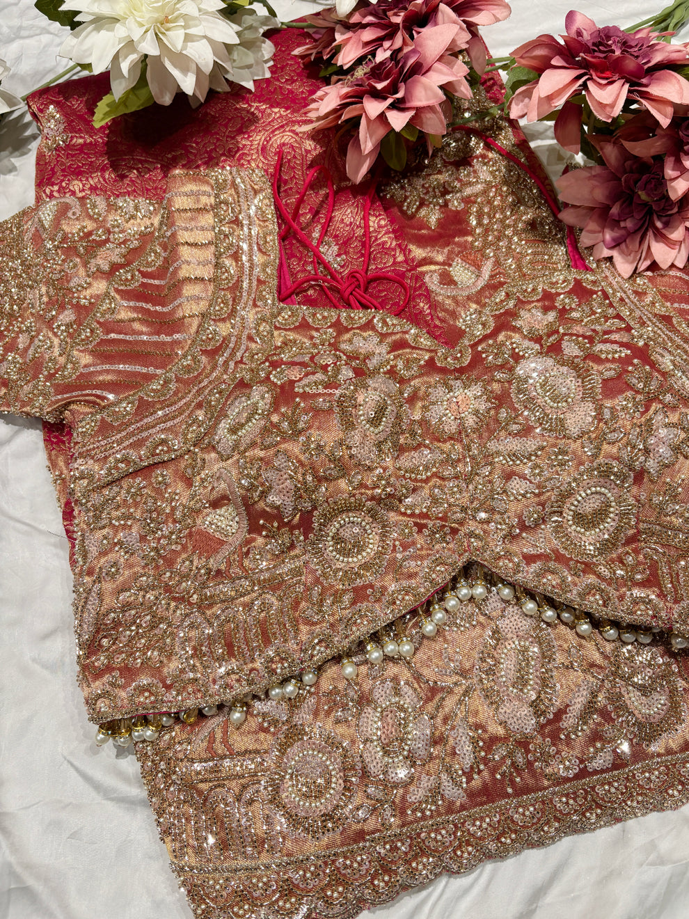 Royale Rani Pink Luxury Designer Saree with Pearl, Zari, Sequins, Cutdana, Beads, Embroidery Work Saree with Readymade Blouse (SC45114)