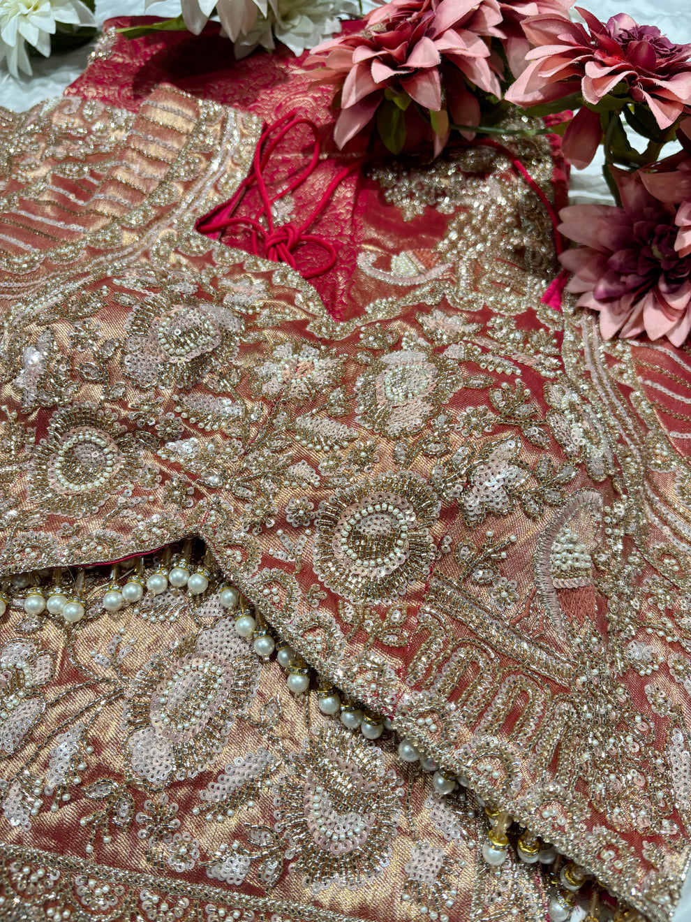 Royale Rani Pink Luxury Designer Saree with Pearl, Zari, Sequins, Cutdana, Beads, Embroidery Work Saree with Readymade Blouse (SC45114) - Image 3