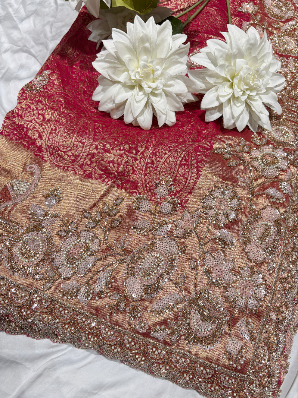 Royale Rani Pink Luxury Designer Saree with Pearl, Zari, Sequins, Cutdana, Beads, Embroidery Work Saree with Readymade Blouse (SC45114) - Image 2