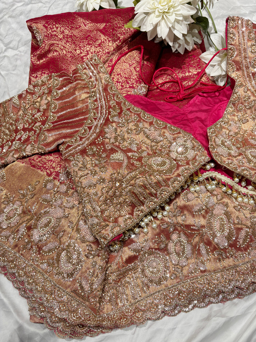 Royale Rani Pink Luxury Designer Saree with Pearl, Zari, Sequins, Cutdana, Beads, Embroidery Work Saree with Readymade Blouse (SC45114) - Image 4
