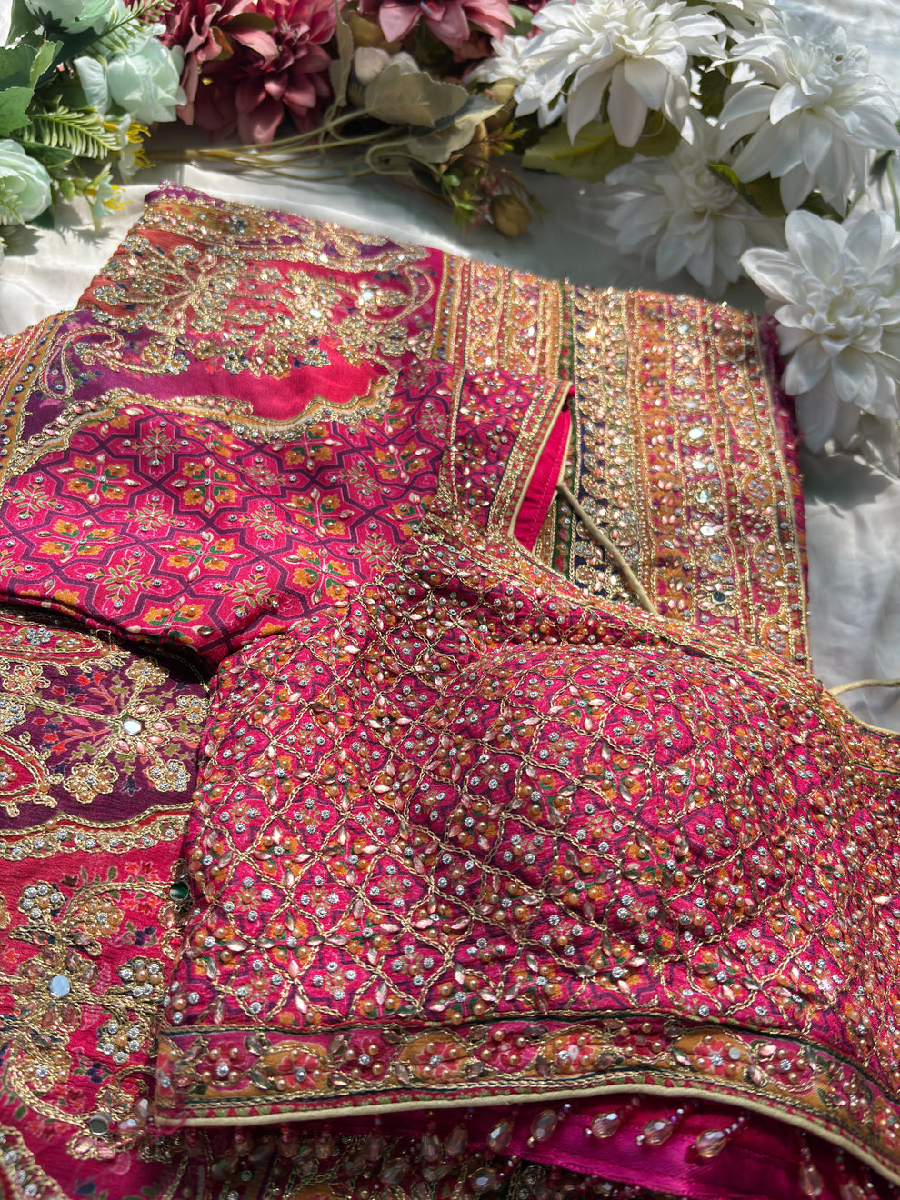 Royal Luxury Pink Pure Crepe Silk Designer Saree with Pearl, Mirror, Zari, Sequins Embroidery and American Diamond Work with Readymade Blouse (SC94111) - Image 13