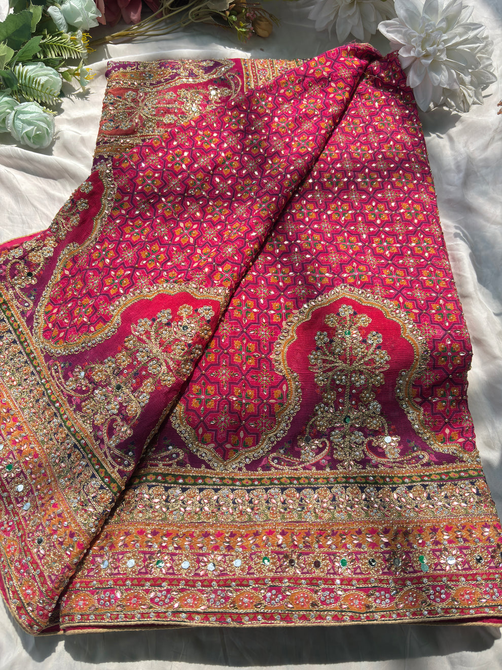 Royal Luxury Pink Pure Crepe Silk Designer Saree with Pearl, Mirror, Zari, Sequins Embroidery and American Diamond Work with Readymade Blouse (SC94111) - Image 19