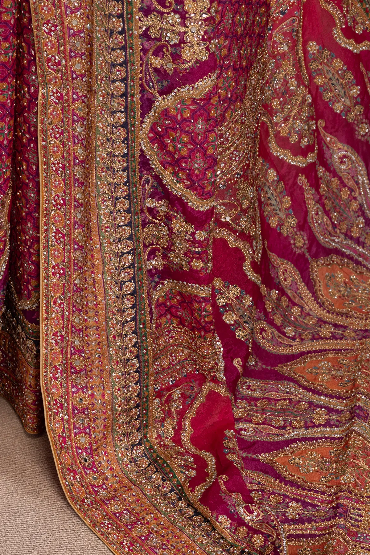 Royal Luxury Pink Pure Crepe Silk Designer Saree with Pearl, Mirror, Zari, Sequins Embroidery and American Diamond Work with Readymade Blouse (SC94111) - Image 8