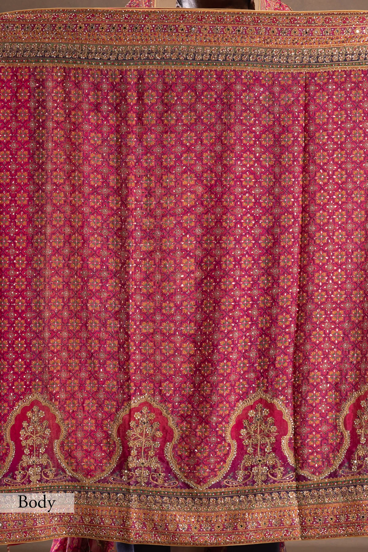 Royal Luxury Pink Pure Crepe Silk Designer Saree with Pearl, Mirror, Zari, Sequins Embroidery and American Diamond Work with Readymade Blouse (SC94111) - Image 4