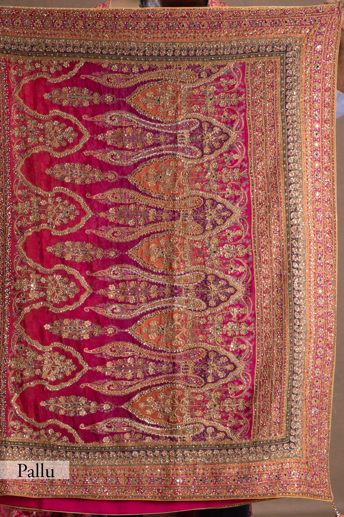 Royal Luxury Pink Pure Crepe Silk Designer Saree with Pearl, Mirror, Zari, Sequins Embroidery and American Diamond Work with Readymade Blouse (SC94111) - Image 5