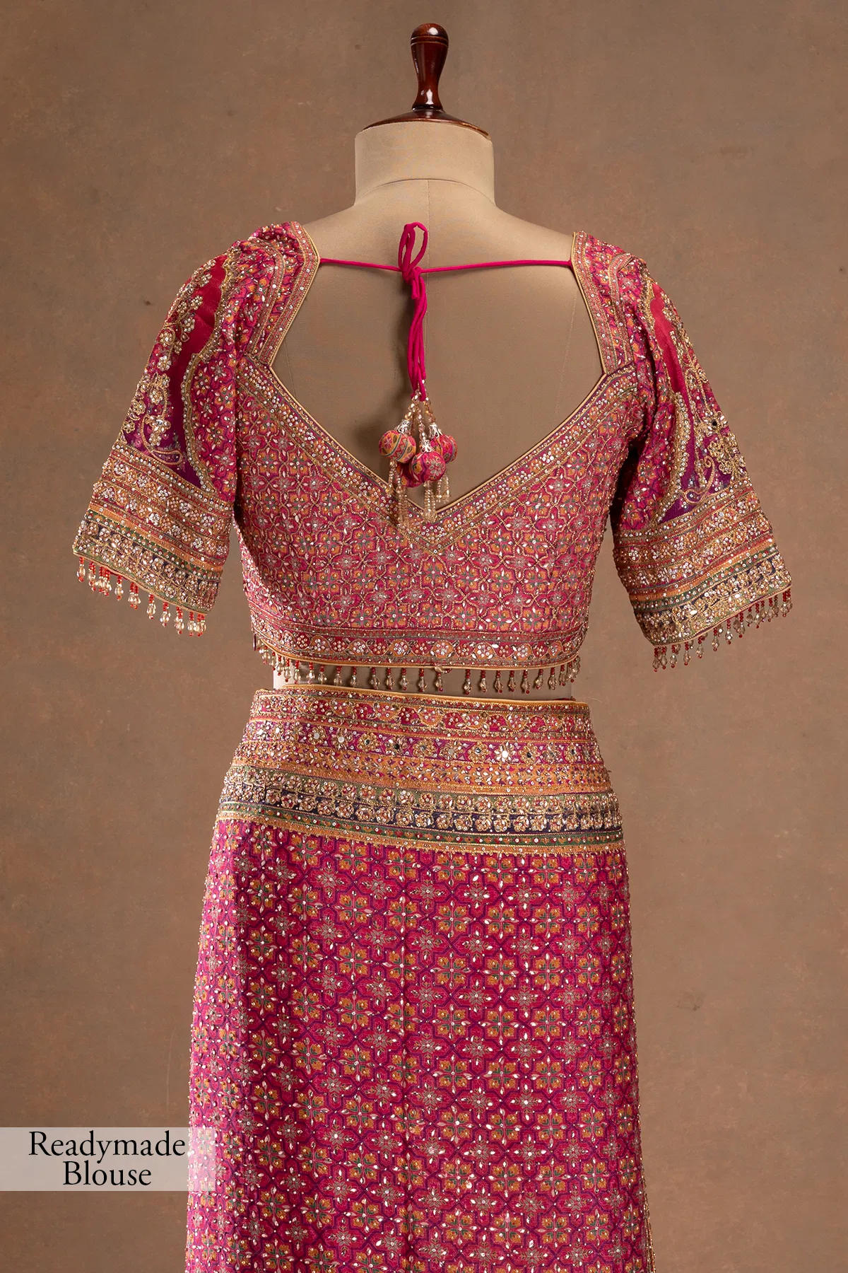 Royal Luxury Pink Pure Crepe Silk Designer Saree with Pearl, Mirror, Zari, Sequins Embroidery and American Diamond Work with Readymade Blouse (SC94111) - Image 7