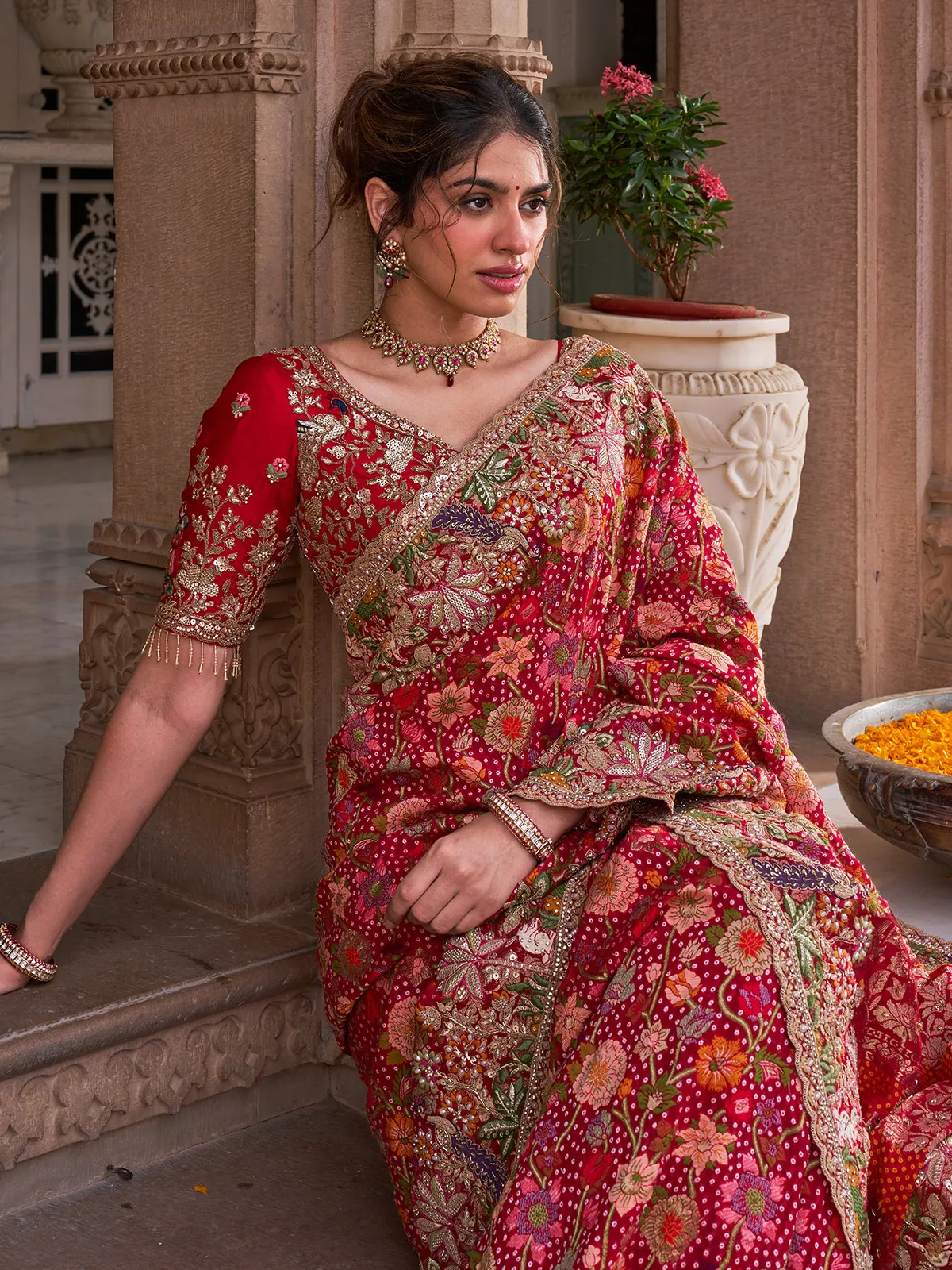 Royal Rani Pink Luxury Designer Saree with Resham Embroidery, Zardosi, Pearl, Zari, Sequins, Cutdana Beads, Embroidery Work Saree (SC86111) - Image 3