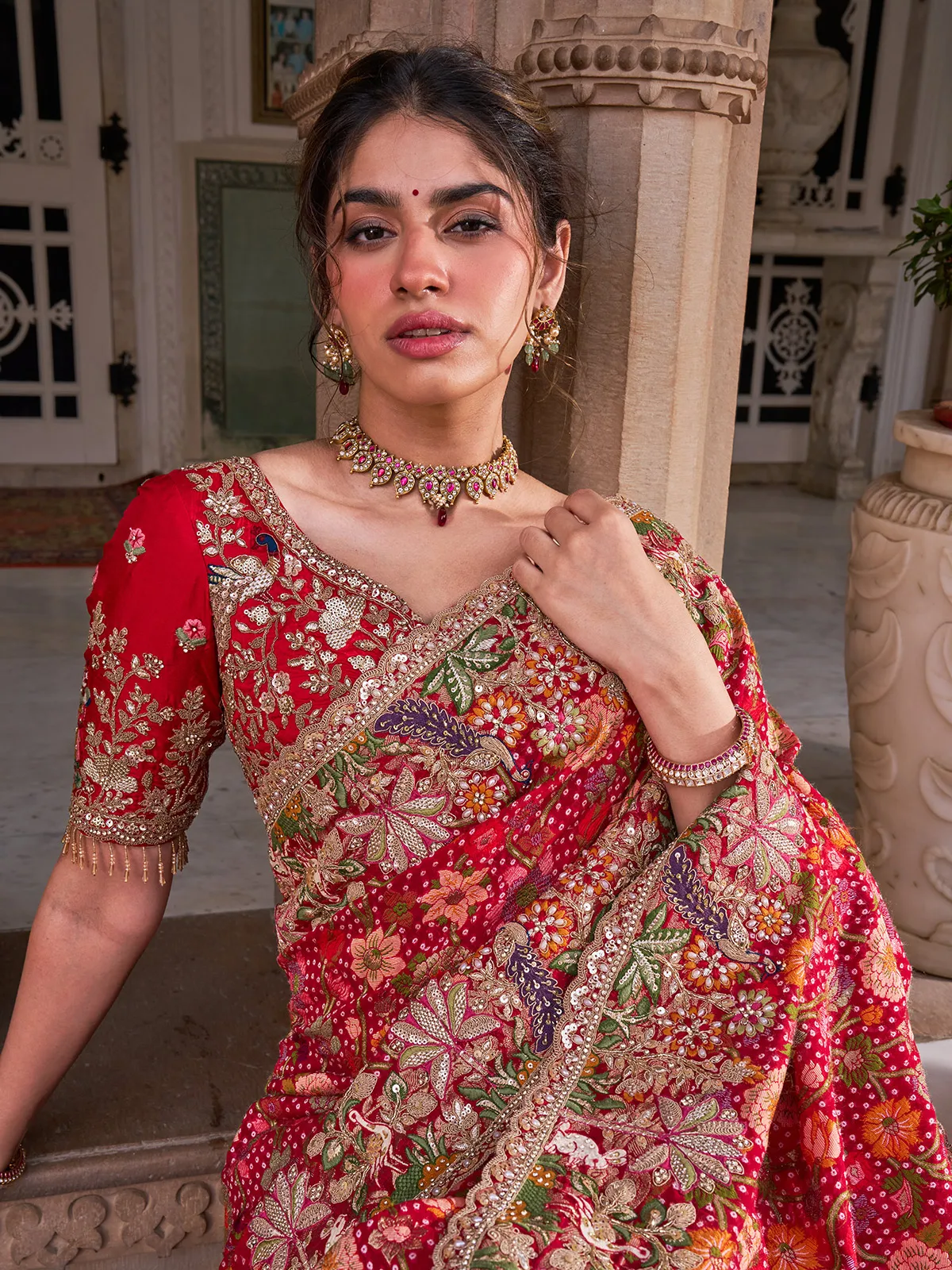 Royal Rani Pink Luxury Designer Saree with Resham Embroidery, Zardosi, Pearl, Zari, Sequins, Cutdana Beads, Embroidery Work Saree (SC86111) - Image 2
