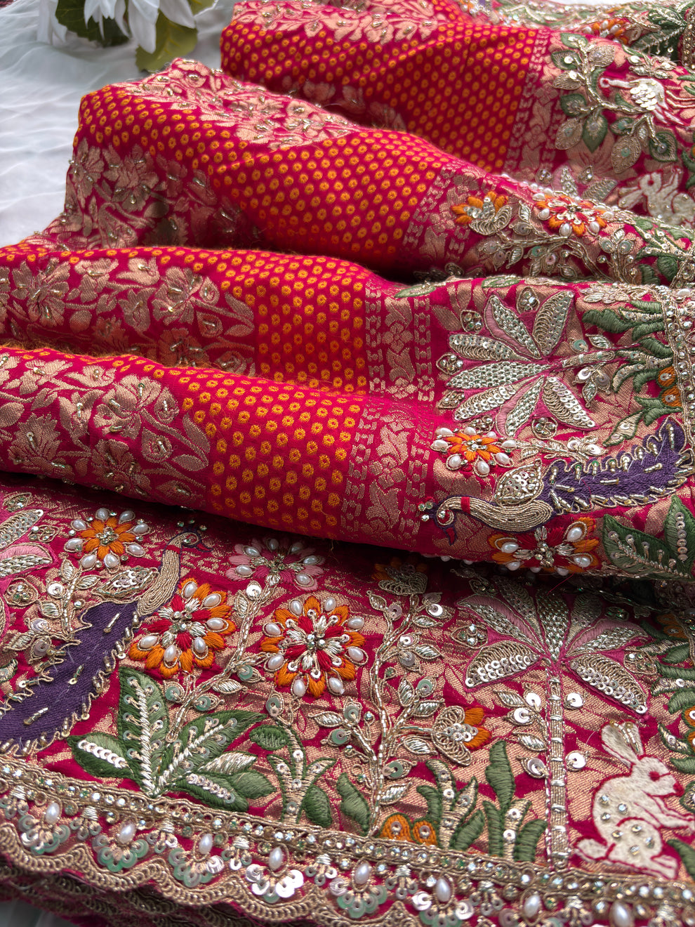 Royal Rani Pink Luxury Designer Saree with Resham Embroidery, Zardosi, Pearl, Zari, Sequins, Cutdana Beads, Embroidery Work Saree (SC86111) - Image 9