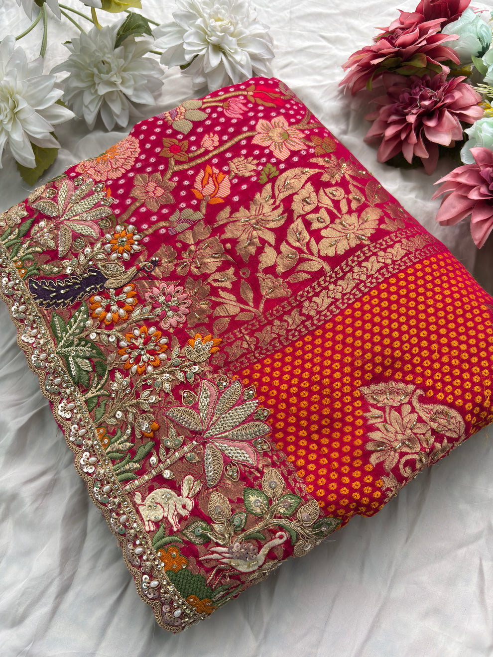 Royal Rani Pink Luxury Designer Saree with Resham Embroidery, Zardosi, Pearl, Zari, Sequins, Cutdana Beads, Embroidery Work Saree (SC86111) - Image 8