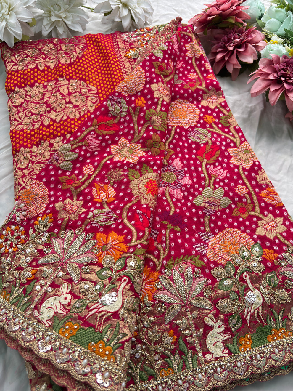 Royal Rani Pink Luxury Designer Saree with Resham Embroidery, Zardosi, Pearl, Zari, Sequins, Cutdana Beads, Embroidery Work Saree (SC86111) - Image 6