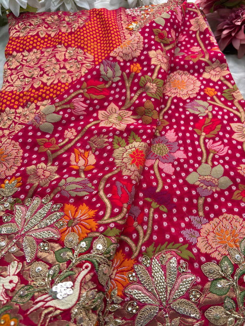 Royal Rani Pink Luxury Designer Saree with Resham Embroidery, Zardosi, Pearl, Zari, Sequins, Cutdana Beads, Embroidery Work Saree (SC86111) - Image 10