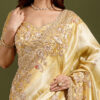 Royale Ivory (Golden) Luxury Designer Saree with Pearl, Zari, Sequins, Cutdana, Beads, Embroidery Work Saree with Readymade Blouse (SC45117)