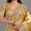 Ultra Luxury Golden Saree with Pearl, Zari, Sequins, Cutdana, Beads, Diamond Embroidery Work Saree with Readymade Blouse (SC42114)