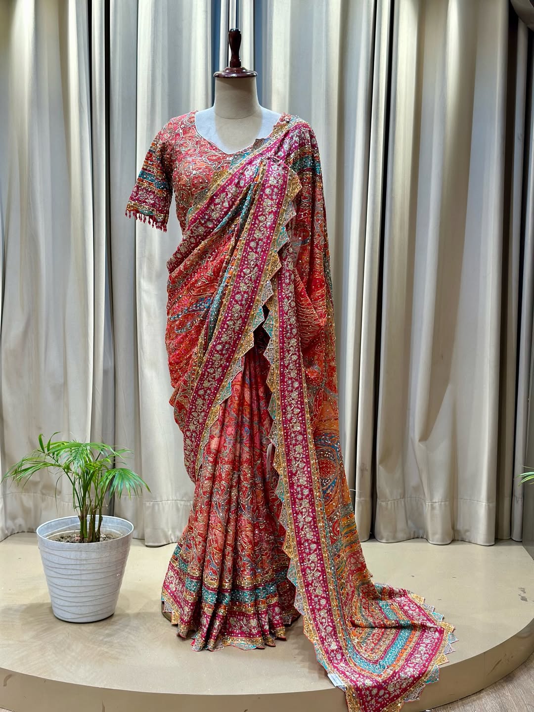 Ultra Luxury Designer Saree with Mirror Work, Elegant Gotapatti Detailing with Readymade Blouse (SC58111) - Image 5