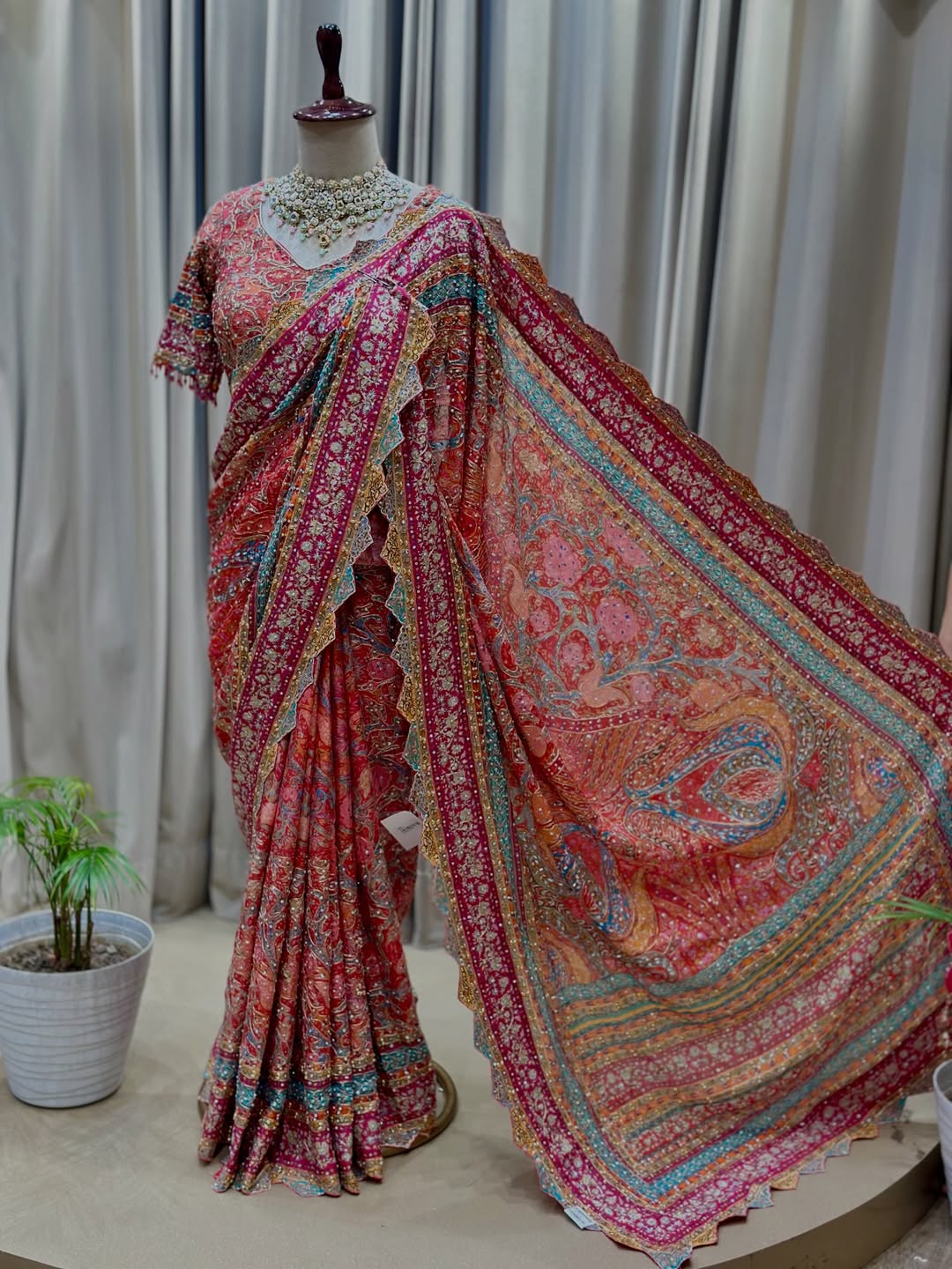Ultra Luxury Designer Saree with Mirror Work, Elegant Gotapatti Detailing with Readymade Blouse (SC58111) - Image 6