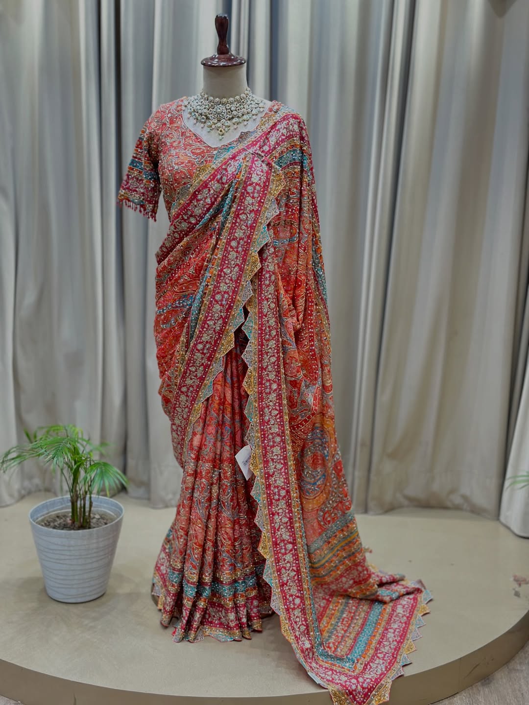 Ultra Luxury Designer Saree with Mirror Work, Elegant Gotapatti Detailing with Readymade Blouse (SC58111) - Image 8
