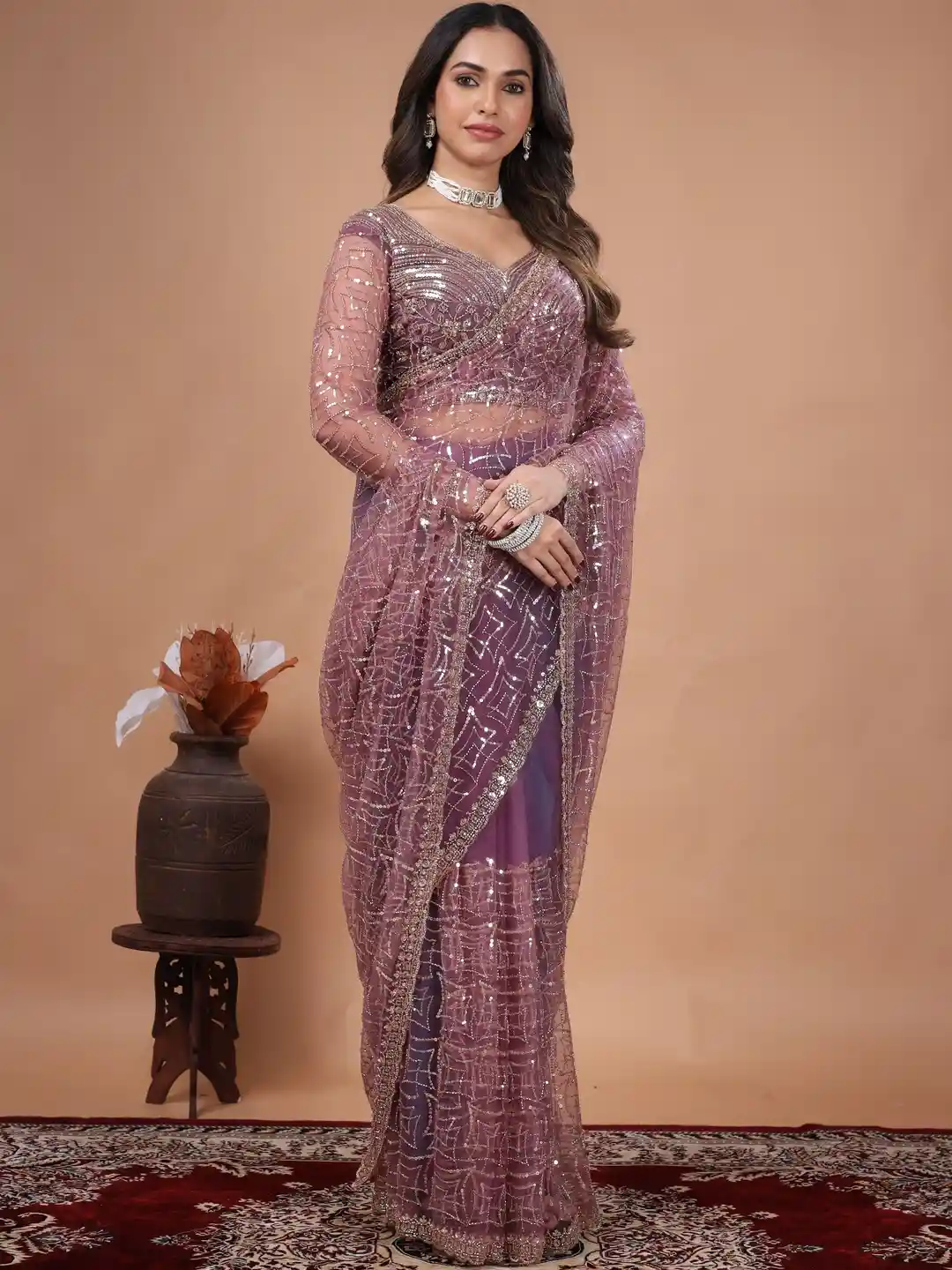 Ultra Luxury Soft Net Saree with Sequins, Cutdana Beads Embroidery Work (SC68111) - Image 3