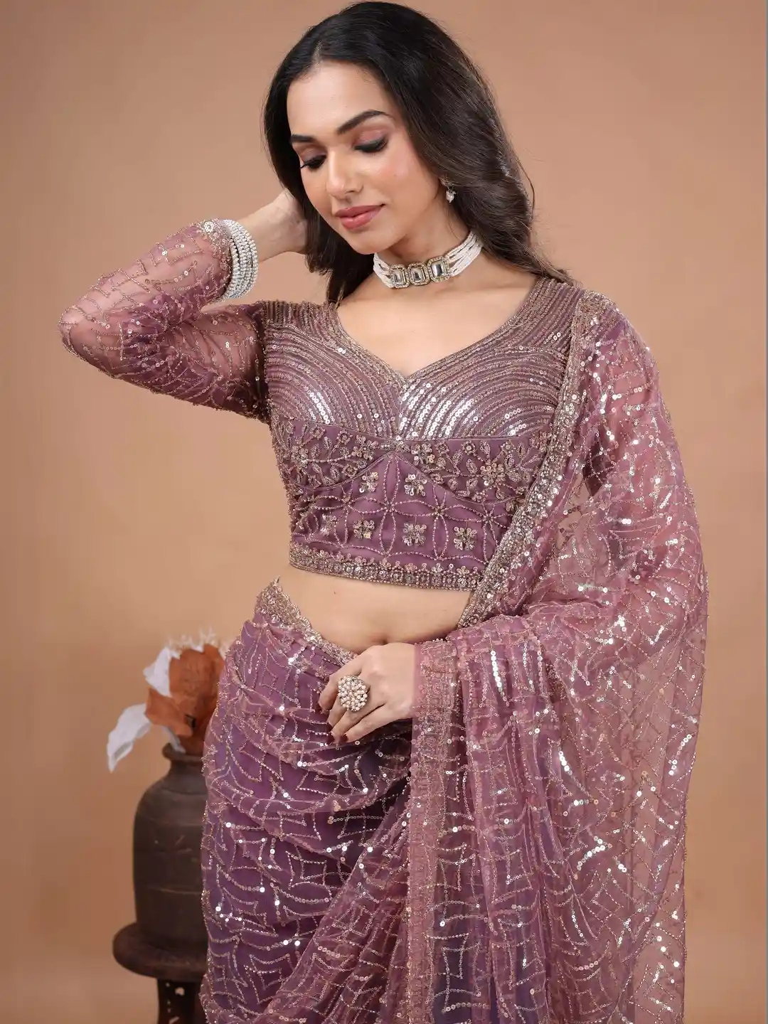 Ultra Luxury Soft Net Saree with Sequins, Cutdana Beads Embroidery Work (SC68111)