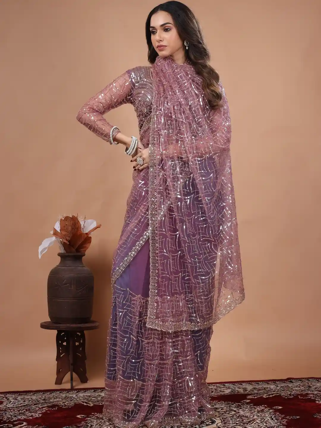 Ultra Luxury Soft Net Saree with Sequins, Cutdana Beads Embroidery Work (SC68111) - Image 4