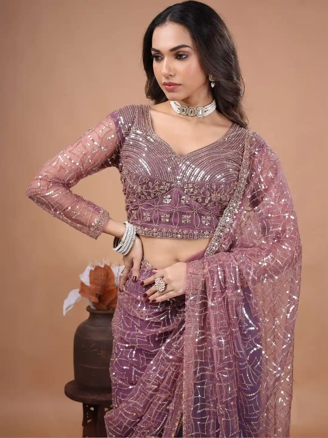 Ultra Luxury Soft Net Saree with Sequins, Cutdana Beads Embroidery Work (SC68111) - Image 2