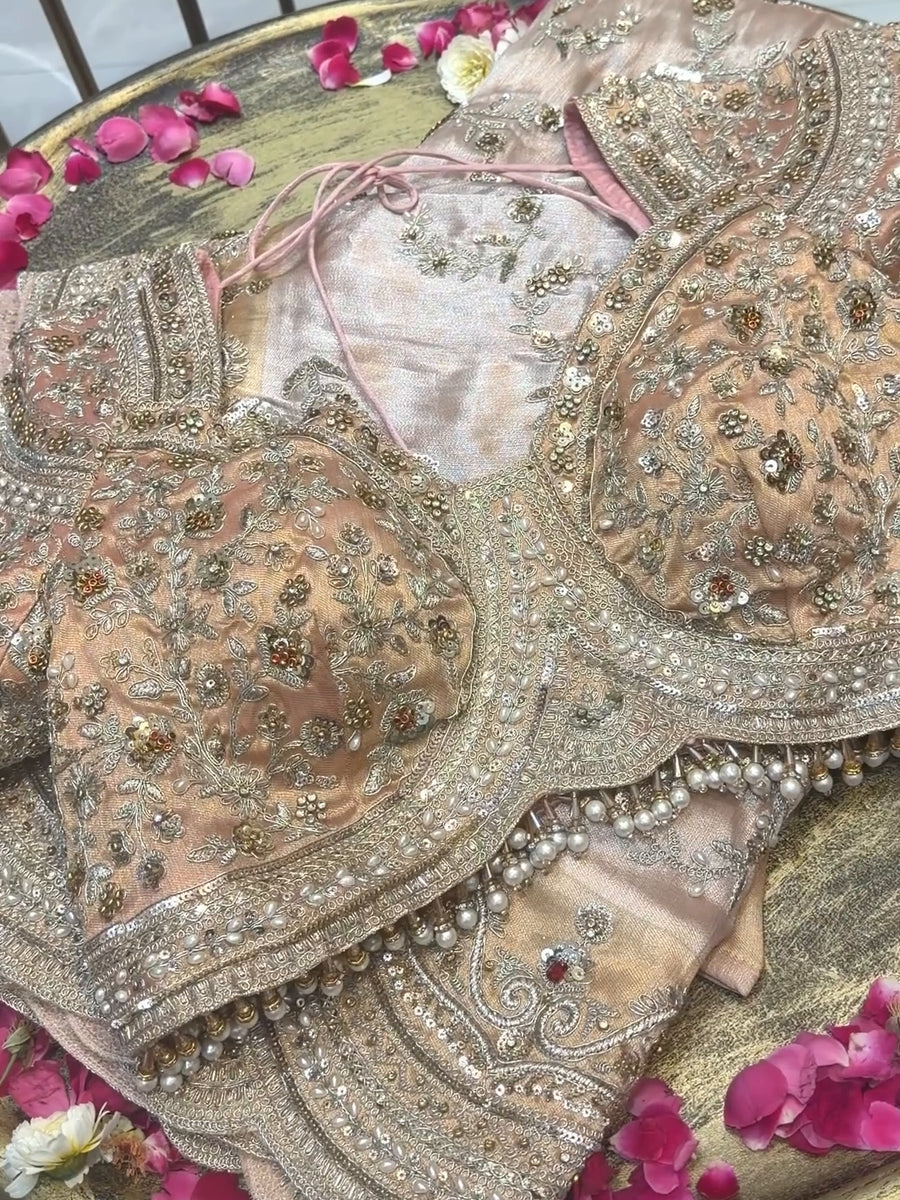 Royal Powder Pink Designer Saree with Heavy Zardosi Pearl & Cutdana Beads Handwork with Readymade Blouse (SC41223)