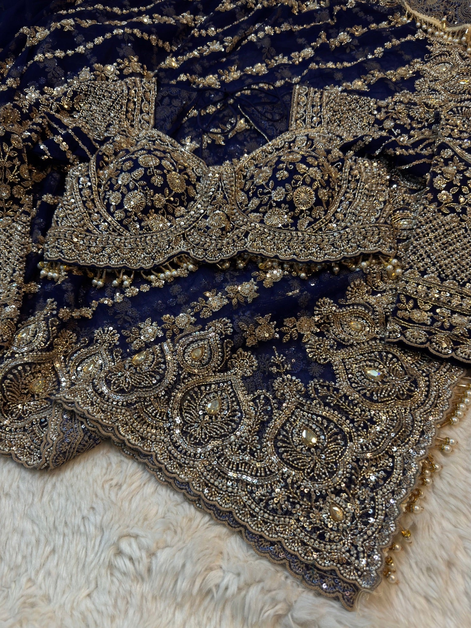 Ultra Luxury Royal Blue Soft Net Designer Saree with Pearl, Sequins, Cutdana, Beads, Diamond, Zari Embroidery Work Saree with Readymade Blouse (SC39111)