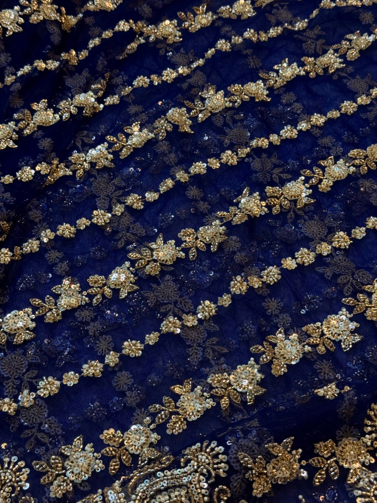 Ultra Luxury Royal Blue Soft Net Designer Saree with Pearl, Sequins, Cutdana, Beads, Diamond, Zari Embroidery Work Saree with Readymade Blouse (SC39111) - Image 4