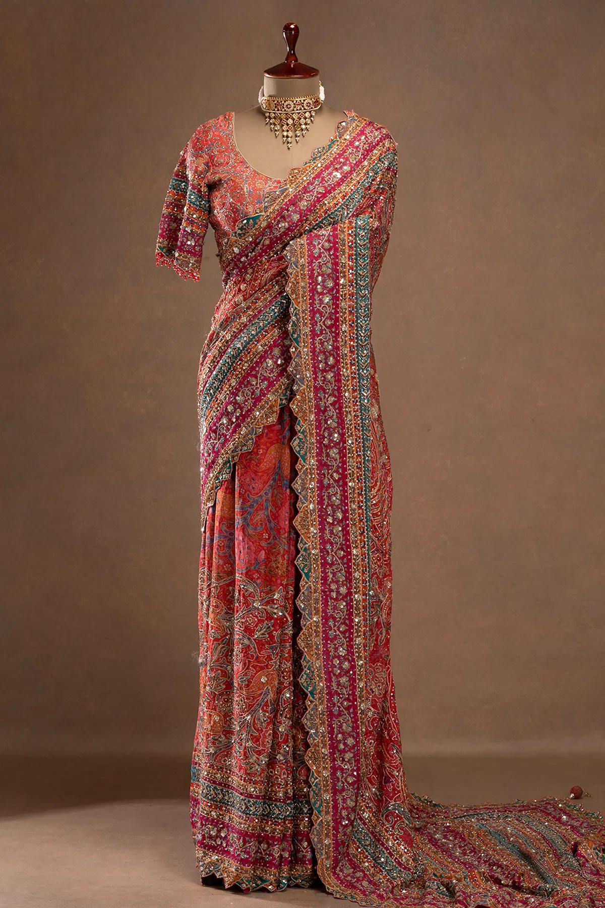 Ultra Luxury Designer Saree with Mirror Work, Elegant Gotapatti Detailing with Readymade Blouse (SC58111) - Image 3