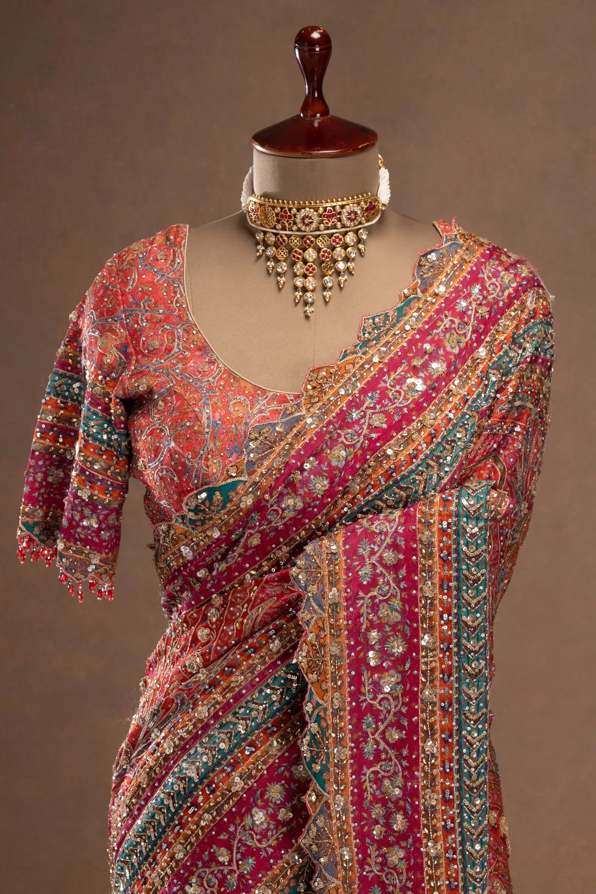 Ultra Luxury Designer Saree with Mirror Work, Elegant Gotapatti Detailing with Readymade Blouse (SC58111)